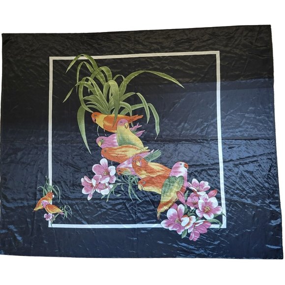 Lovebirds Silk Blend Scarf Tropical Colorful Wall Hanging Craft Project - Picture 1 of 5